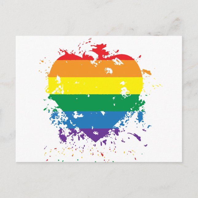 Gay Pride-Regenbogen-Flaggenherz Ankündigungspostkarte (Vorderseite)
