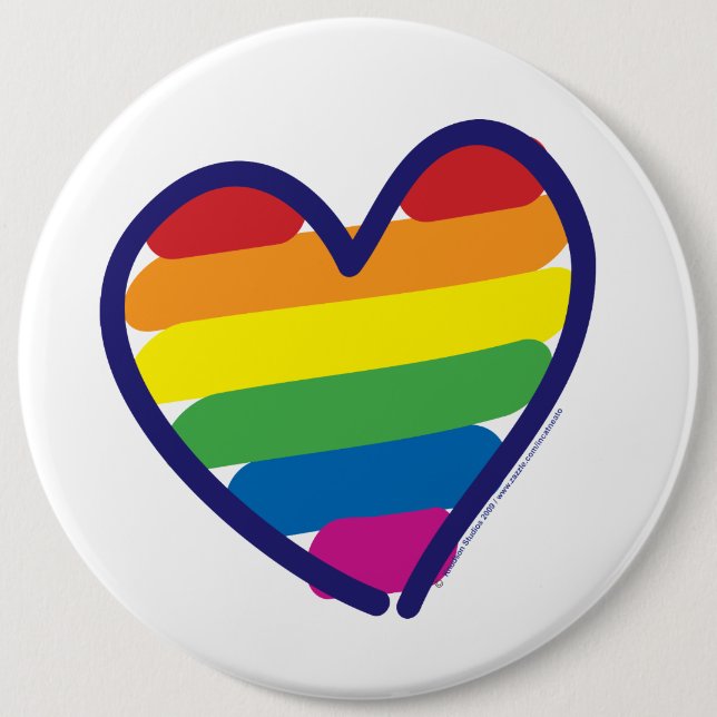 Gay Pride-Regenbogen-Flaggenherz Button (Vorderseite)