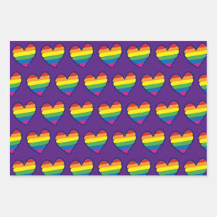 Gay Pride-Regenbogen-Flaggenherz Geschenkpapier Set