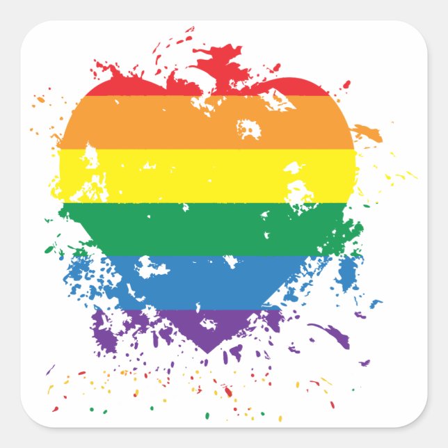 Gay Pride-Regenbogen-Flaggenherz Quadratischer Aufkleber (Vorderseite)