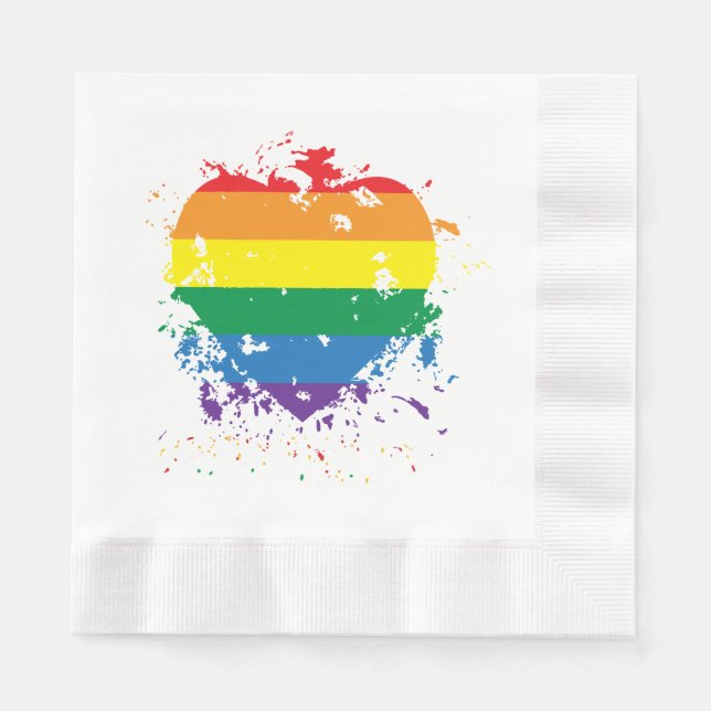 Gay Pride-Regenbogen-Flaggenherz Serviette (Vorderseite)