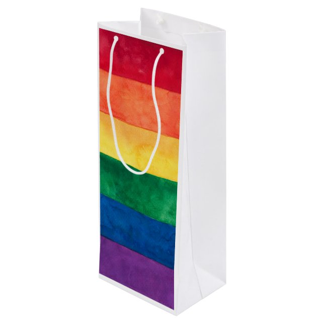 Gay Pride-Regenbogenflagge Geschenktüte Für Weinflaschen (Rückseite Schrägansicht)