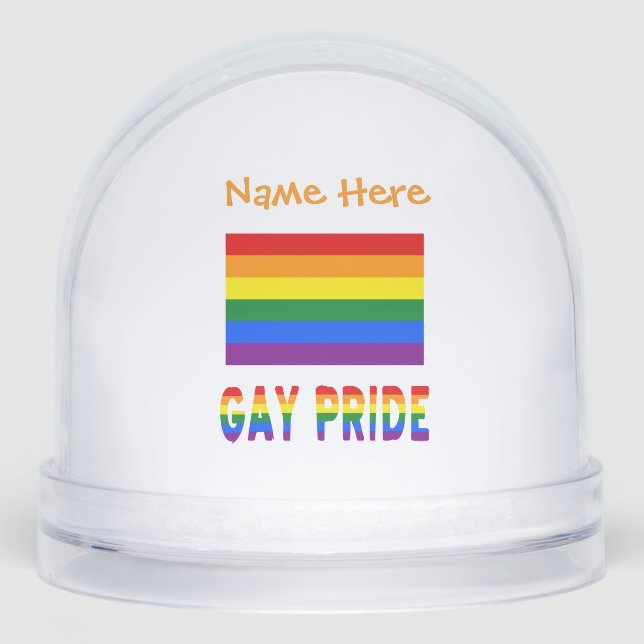 Gay Pride Regenbogenflagge Orange Personalisiert Schneekugeln (Vorderseite)