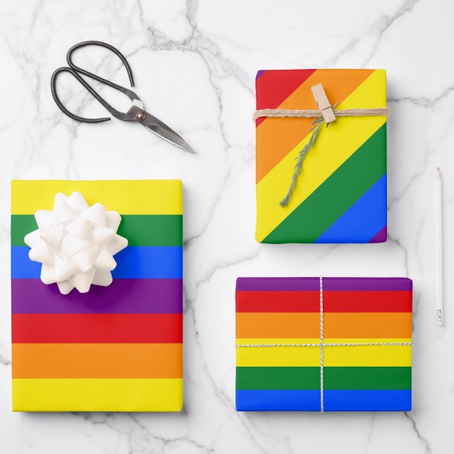 Gay Pride Regenbogenmuster Geschenkpapier Set (Vorderseite)