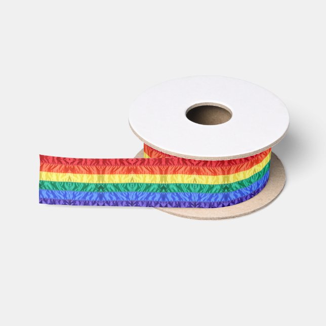 Gay Pride Regenbogenstreifen unter Regenbogenflagg Satinband (Spule)