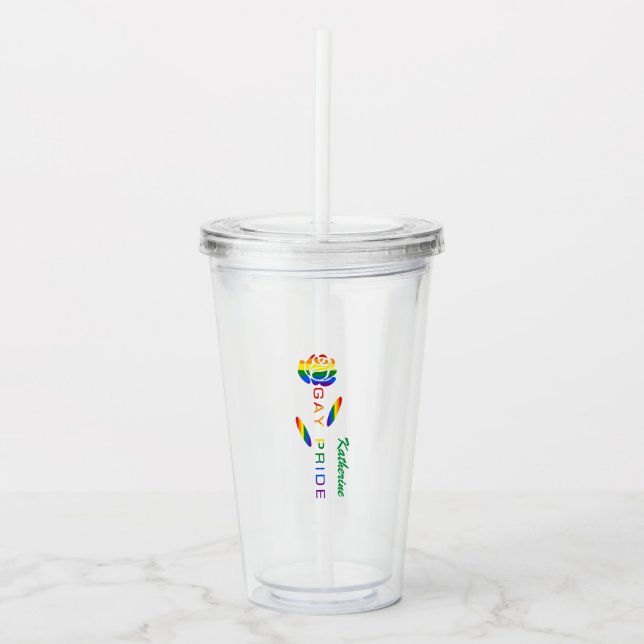 Gay Pride Rose Regenbogenflagge Personalisiert Acryltrinkbecher (Vorderseite)