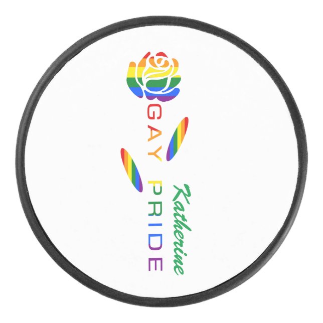 Gay Pride Rose Regenbogenflagge Personalisiert Eishockey Puck (Vorderseite)