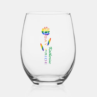 Gay Pride Rose Regenbogenflagge Personalisiert Weinglas Ohne Stiel