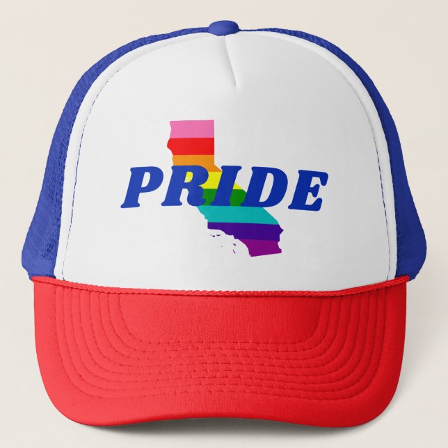 Gay Pride Streifen auf California Rainbow Truckerkappe (Vorderseite)