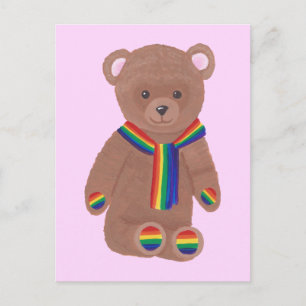 Gay Pride Teddy Bear, Rainbow Scarf Paws Postkarte