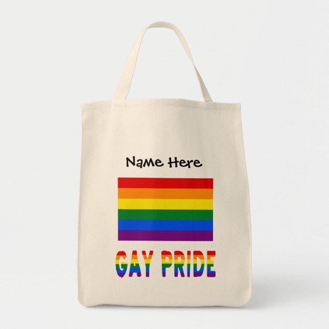 Gay Pride- und Regenbogenflagge mit Ihrem Namen Tragetasche (Vorne)
