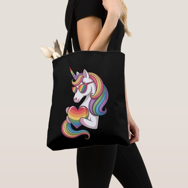 Gay Pride Unicorn Herzenragenbogen Flag LGBT Tasche (Von Nahem)