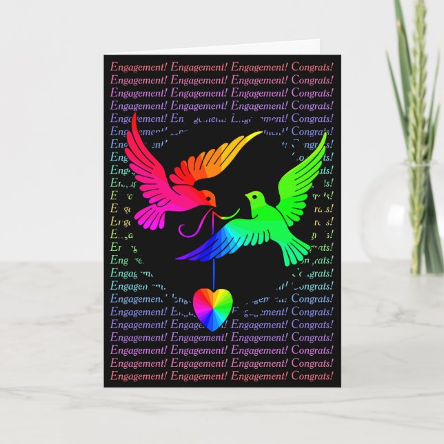 Gay Pride-Verlobungs-Glückwunsch-Regenbogen-Tauben Karte (Vorderseite)