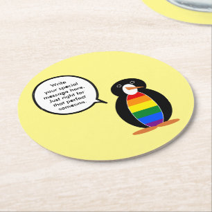 Gay Pride Vortrag von Penguin Personalisiert Runder Pappuntersetzer