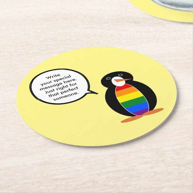 Gay Pride Vortrag von Penguin Personalisiert Runder Pappuntersetzer (Angewinkelt)