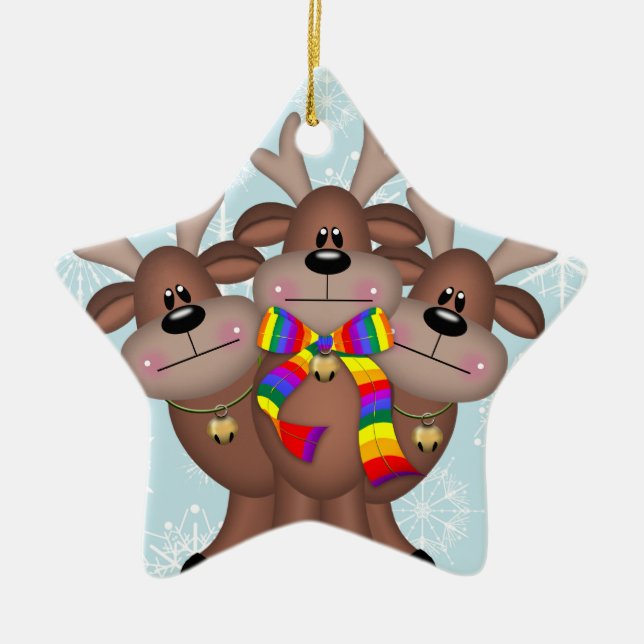 Gay Pride Whimsical Christmas Reindeer Keramik Ornament (Vorne)