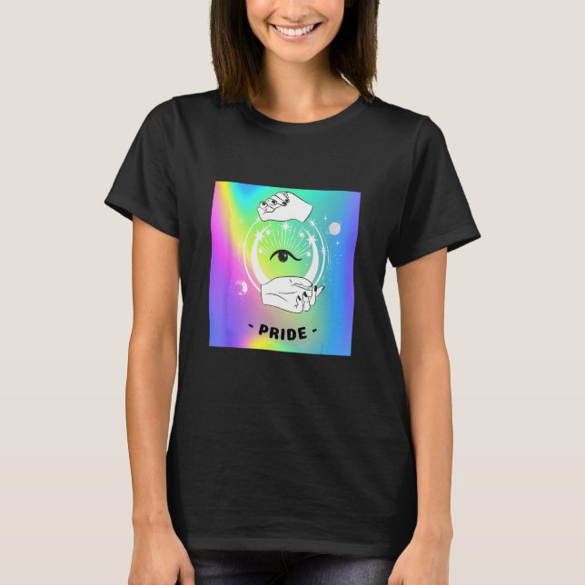 Gay Pride Witchy Moon Tarot Card Rainbow Eye LGBTQ T-Shirt (Vorderseite)
