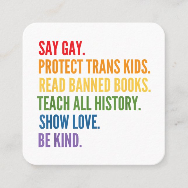 Gay Protect Trans Kids Read Banned Books Be Ki Quadratische Visitenkarte (Vorderseite)