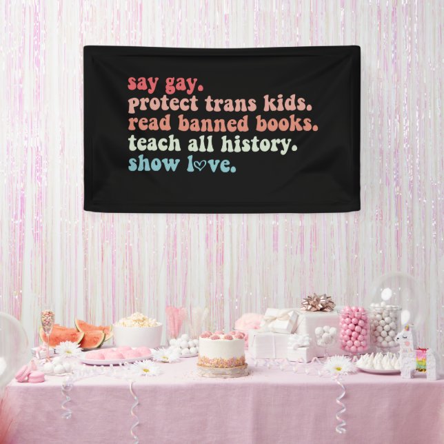 "Gay Protect Trans Kids Read Banned Books LGBTQ" Banner (Party)