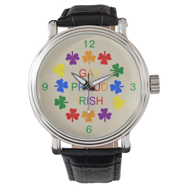 Gay Proud Irish LGBT Rainbow Kleeblatts Armbanduhr (Vorderseite)