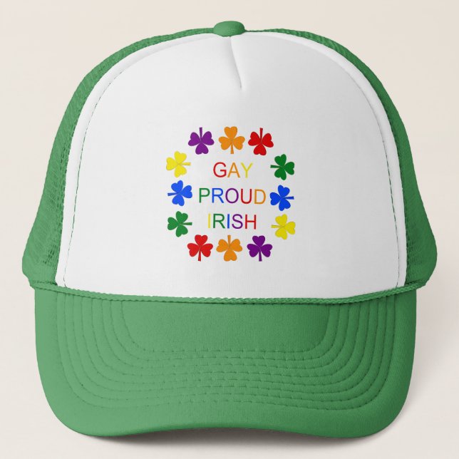 Gay Proud Irish LGBT Rainbow Kleeblatts Truckerkappe (Vorderseite)