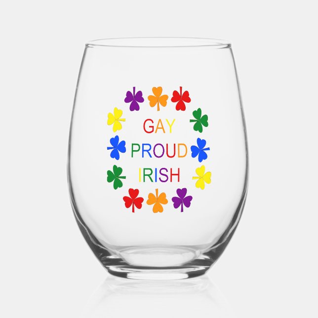 Gay Proud Irish LGBT Rainbow Kleeblatts Weinglas Ohne Stiel (Vorderseite)
