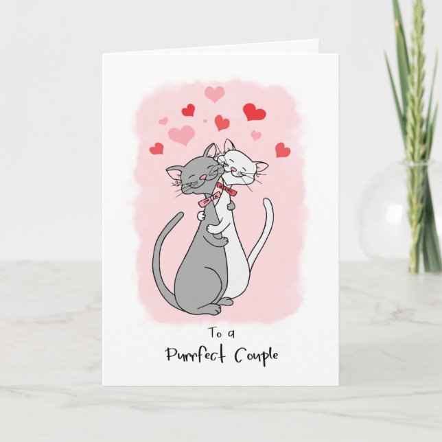 Gay Purffect Couple Valentines Niedlich Cats Card Karte (Vorderseite)