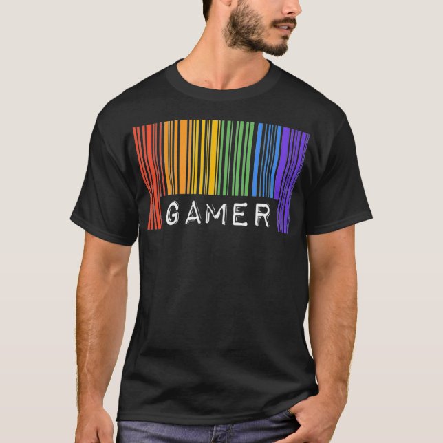 Gay Que Barcode Pride Gamer Videospiele Aestheti T-Shirt (Vorderseite)