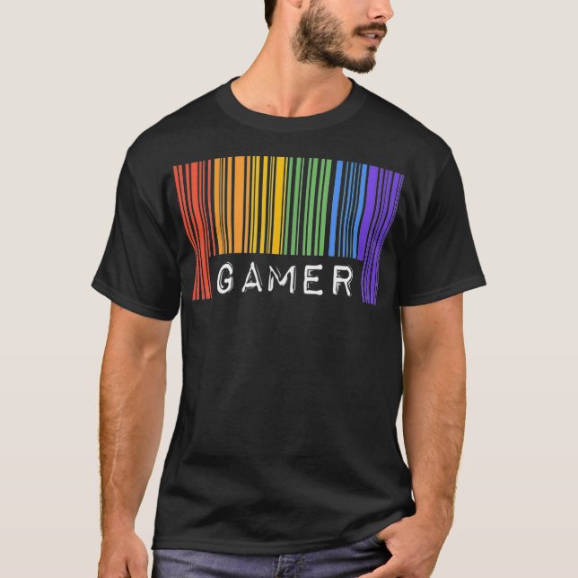 Gay Que Barcode Pride Gamer Videospiele Aestheti T-Shirt (Vorderseite)