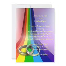 Gay Rainbow and Rings Wedding Einladung