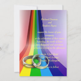 Gay Rainbow and Rings Wedding Einladung