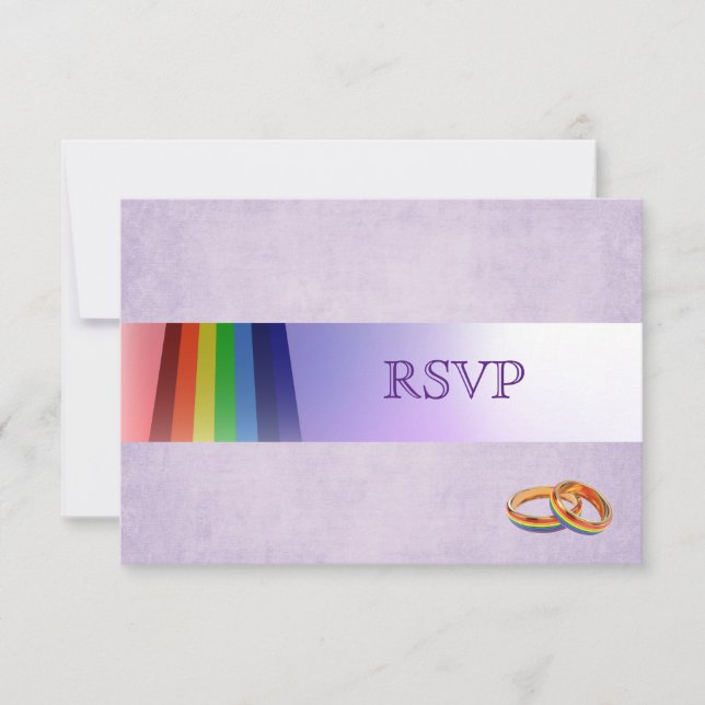 Gay Rainbow and Rings Wedding RSVP (Vorderseite)