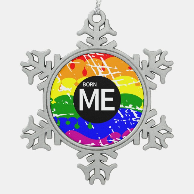 Gay Rainbow Flag Geboren Schneeflocken Zinn-Ornament (Vorderseite)
