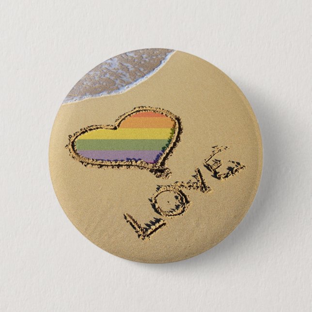 Gay Rainbow Liebe Herz in Sand Button (Vorderseite)