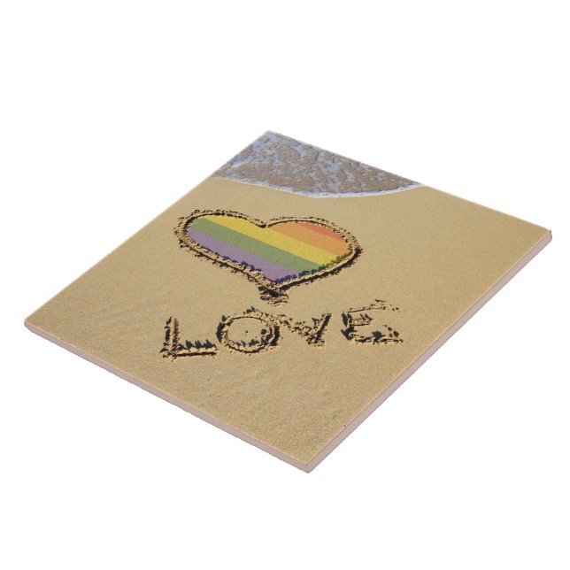 Gay Rainbow Liebe Herz in Sand Fliese (Seite)