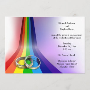Gay Rainbow und Rings Hochzeit Einladung