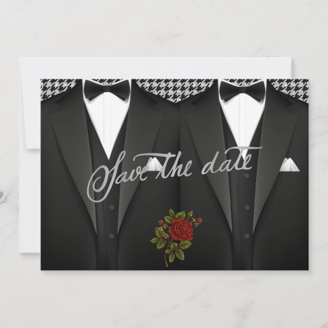 Gay Save the Date mit Tuxedo (Vorderseite)