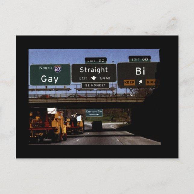 Gay/Straight/Bi Road Signs Postkarte (Vorderseite)