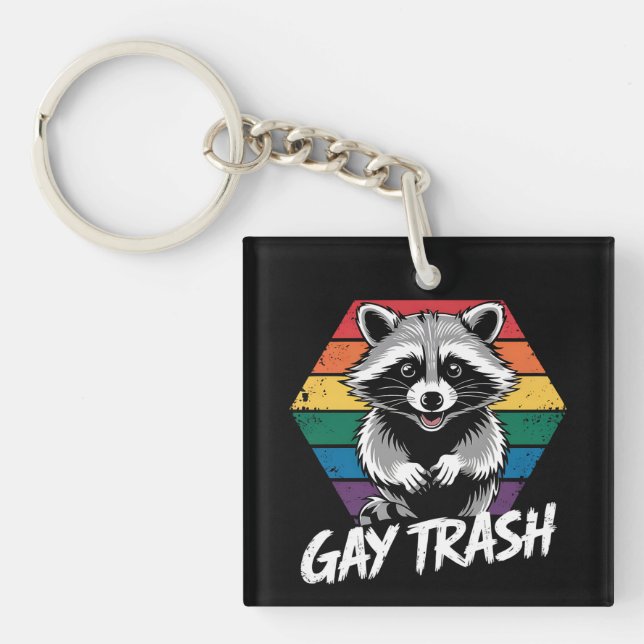 Gay Trash Raccoon LGBTQ Prix Vintag Schlüsselanhänger (Vorderseite)