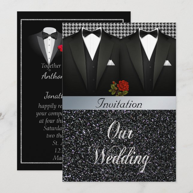 Gay Tuxedo Wedding Einladung (Vorne/Hinten)