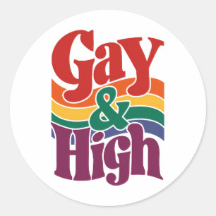 Gay und High Retro LGBTQ Stolzflagge Runder Aufkleber