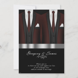 Gay Wedding Burgundy Tuxedo Silver Black Einladung