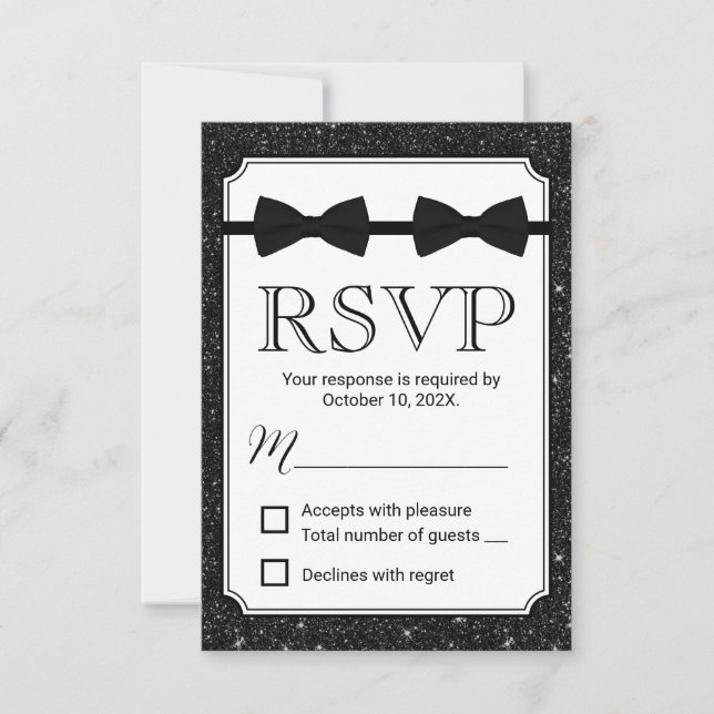 Gay Wedding Double Bow Krawatte Black Glitzer UAWG RSVP Karte (Vorderseite)