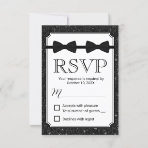 Gay Wedding Double Bow Krawatte Black Glitzer UAWG RSVP Karte