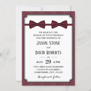 Gay Wedding Double Bow Krawatte Burgundy Red Einladung