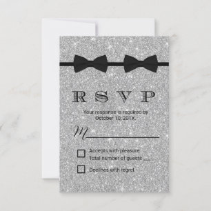 Gay Wedding Double Bow Krawatte Silver Glitzer UAW RSVP Karte