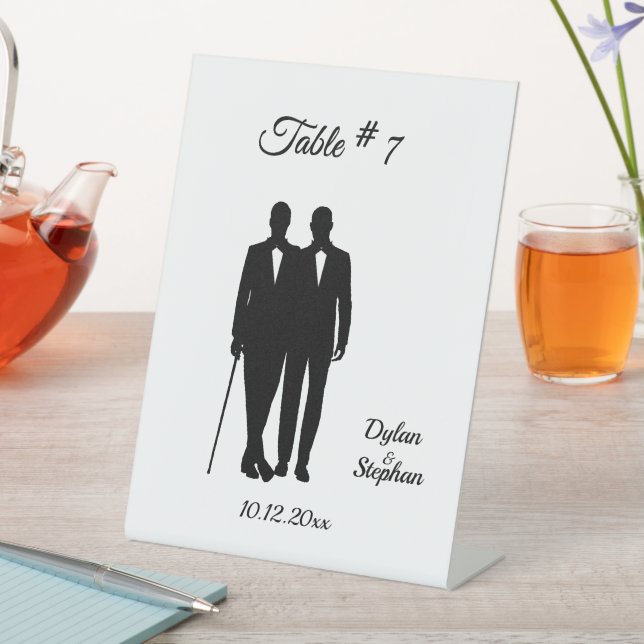 Gay Wedding Grooms Name und Date Tischnummer Sockelschild (In Situ)