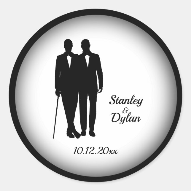 Gay Wedding Grooms Runder Aufkleber (Vorderseite)