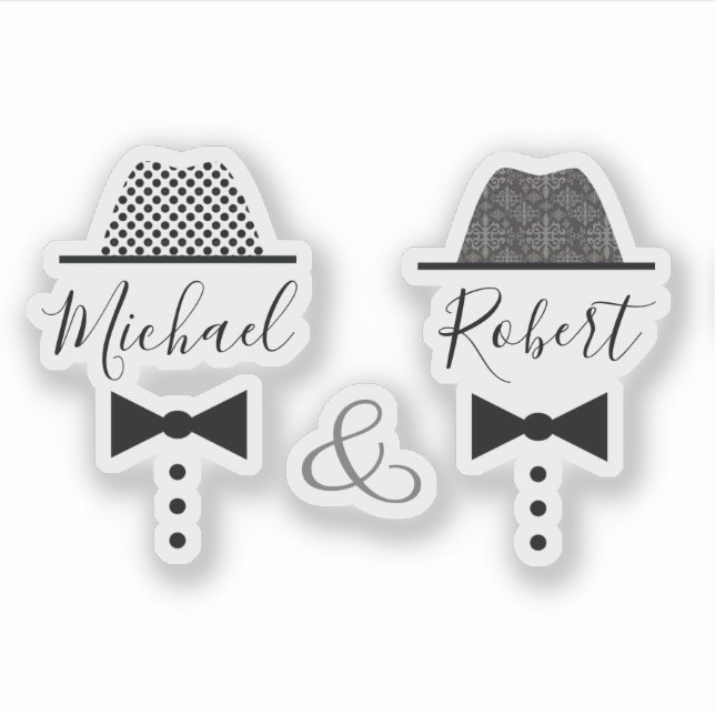 Gay Wedding Hat und Bow Krawatte Name Aufkleber (Vorderseite)