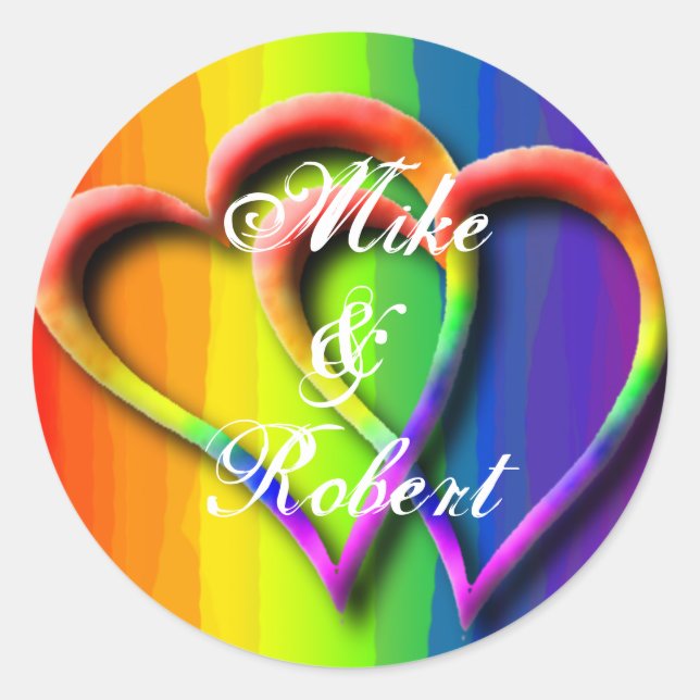 Gay Wedding Hearts LGBT benutzerdefinierte Persona Runder Aufkleber (Vorderseite)